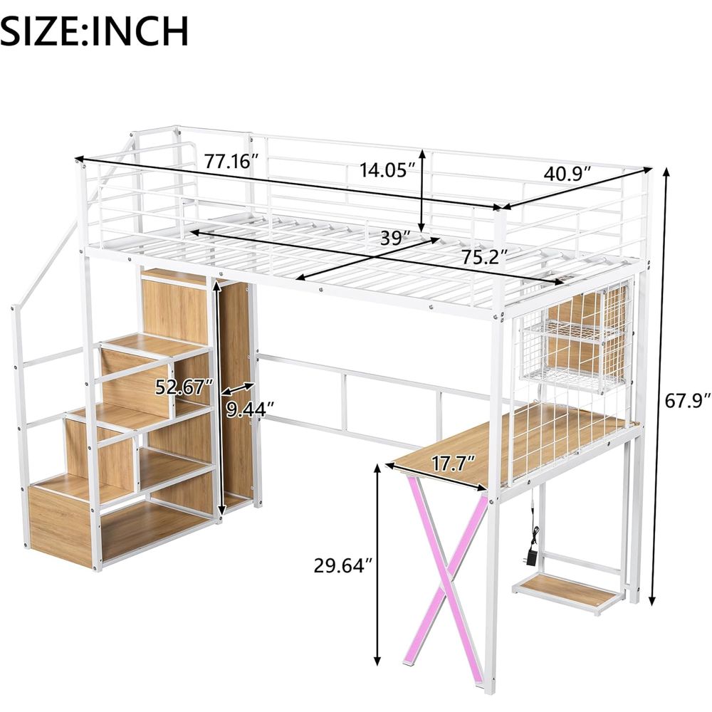 Twin Size Metal Loft Bed with  - Woodworking Lofts 리뷰 및 가격